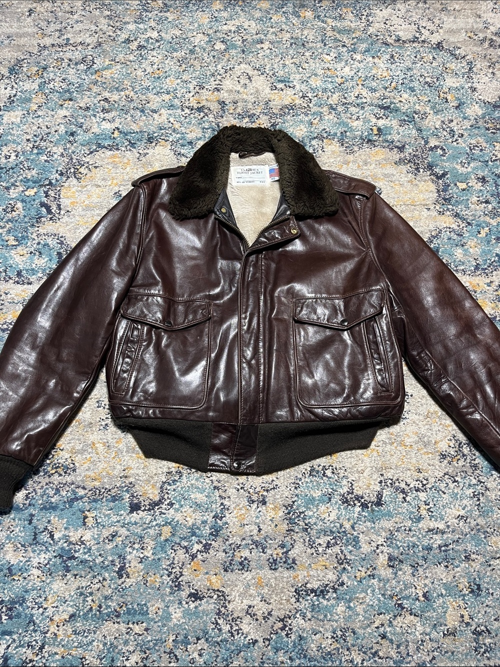 Schott NYC Brown Leather I-S-674-M-S Flight Jacket Size 46